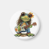 Retro Funny Hippie Frog Draag Glass Play Piano aan Magneet (Voorkant)