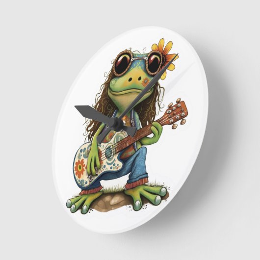 Retro Funny Hippie Frog Draag Glass Play Piano aan Ronde Klok (Hoek)