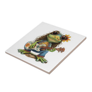 Retro Funny Hippie Frog Draag Glass Play Piano aan Tegeltje