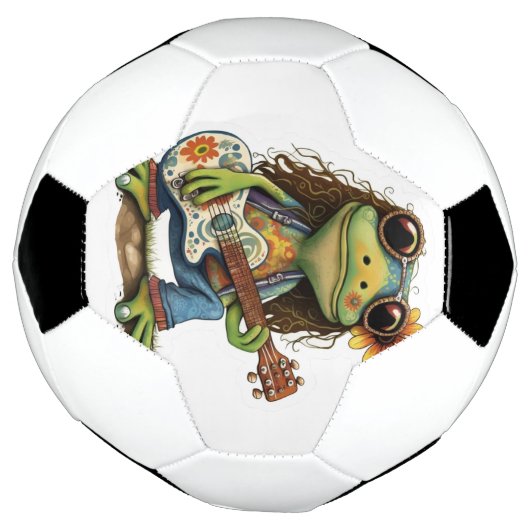 Retro Funny Hippie Frog Draag Glass Play Piano aan Voetbal (Gedraaid)
