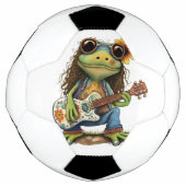 Retro Funny Hippie Frog Draag Glass Play Piano aan Voetbal (Voorkant)