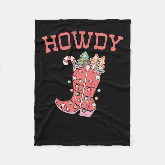 Retro Funny Howdy Kerst Western Schattigee Familie Fleece Deken (Voorkant)