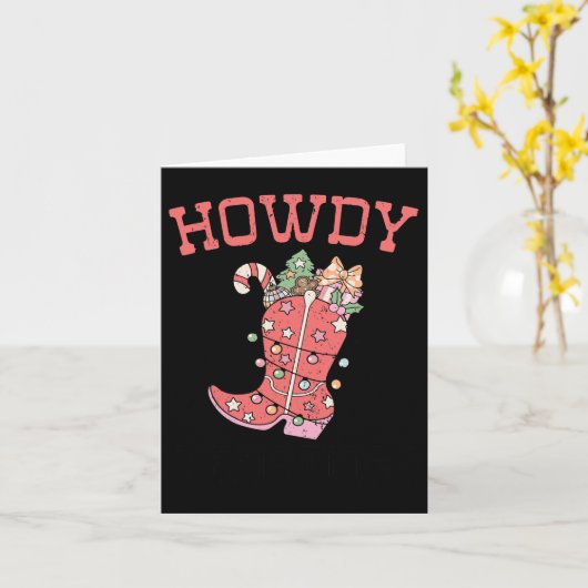 Retro Funny Howdy Kerst Western Schattigee Familie Kaart (Gele Bloem)