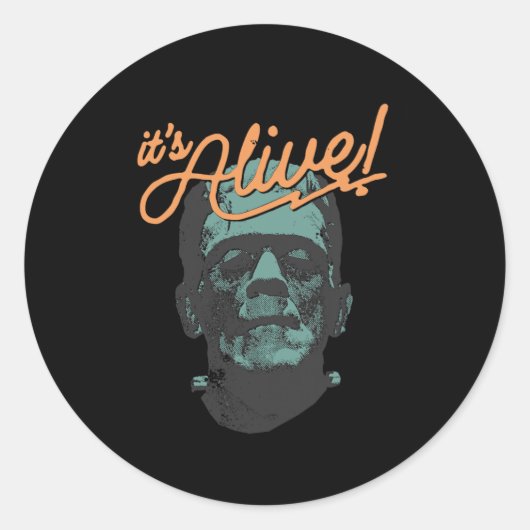 Retro Funny It's Alive Frankenstein Monster Spooky Ronde Sticker (Voorkant)