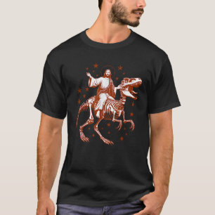 Retro Funny Jesus Riding Skeleton Dinosaur Christi T-shirt