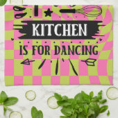 Retro Funny Keuken Gezegde Roze Groen Theedoek (Gevouwen)