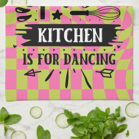 Retro Funny Keuken Gezegde Roze Groen Theedoek (Gevouwen)