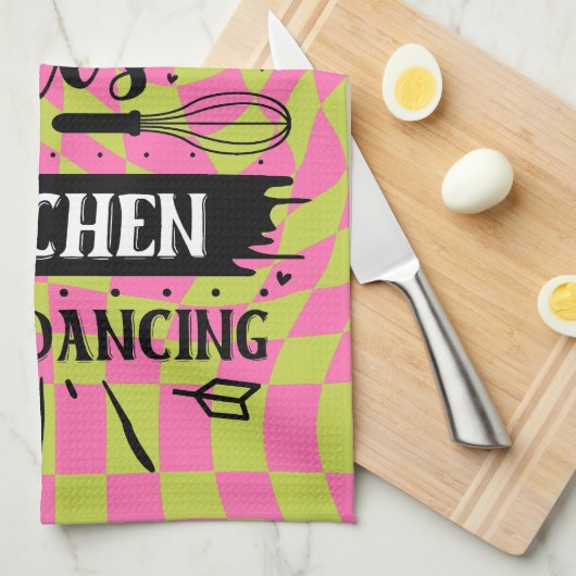 Retro Funny Keuken Gezegde Roze Groen Theedoek (Quarter Fold)