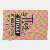 Retro Funny Keuken Gezegde Roze Groen Theedoek (Horizontaal)