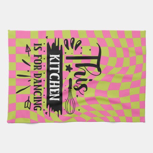 Retro Funny Keuken Gezegde Roze Groen Theedoek (Horizontaal)