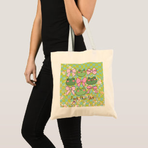 Retro Funny Kikker Liefhebbers Groen Groovy Tote Bag