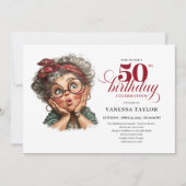 Retro funny lady turning 50 birthday invitation kaart (Voorkant)