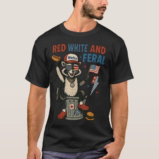 Retro Funny Merica Raccoon 4th Of July Red White A T-shirt (Voorkant)