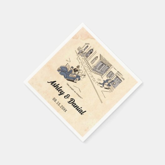  Retro Funny Old 50s Comic Rustic Wedding Servet (Hoek)