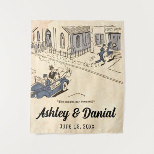 Retro Funny Old Couple 50s Rustic Wedding Wandkleed