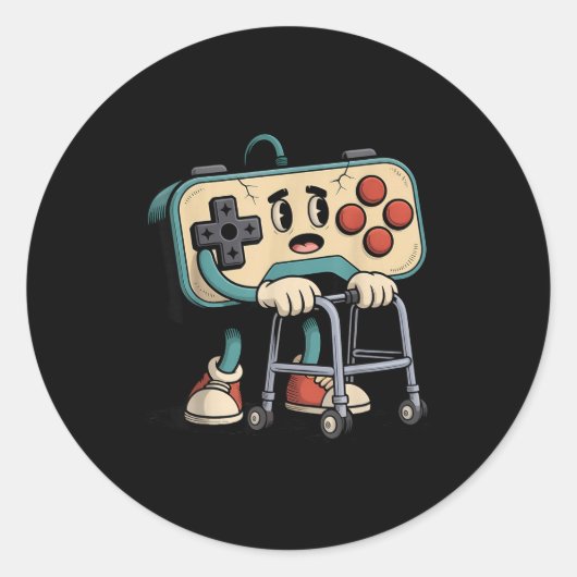 Retro Funny Old Gamer 80s 90s Clic Video Game Humo Ronde Sticker (Voorkant)