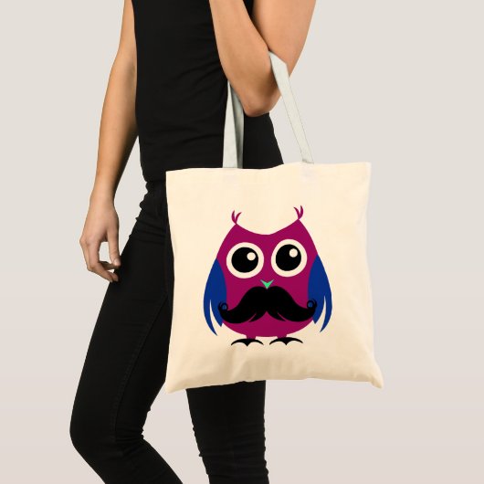 Retro Funny Owl met Handlebar Mustache Tote Bag (Voorkant (product))