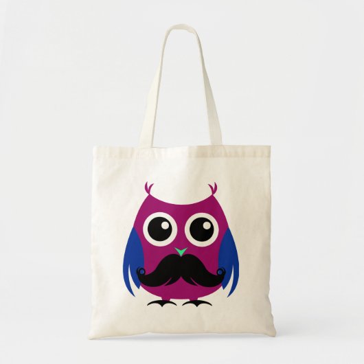 Retro Funny Owl met Handlebar Mustache Tote Bag (Voorkant)