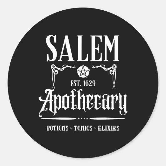 Retro Funny Salem Witch Machusetts Apothecary Hall Ronde Sticker (Voorkant)