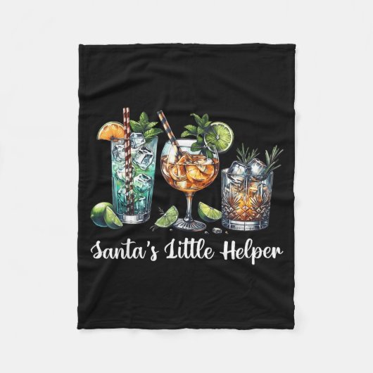 Retro Funny Santa's Little Helper Martini Merry Ch Fleece Deken (Voorkant)