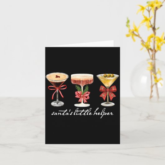 Retro Funny Santa's Little Helper Martini Merry Ch Kaart (Gele Bloem)