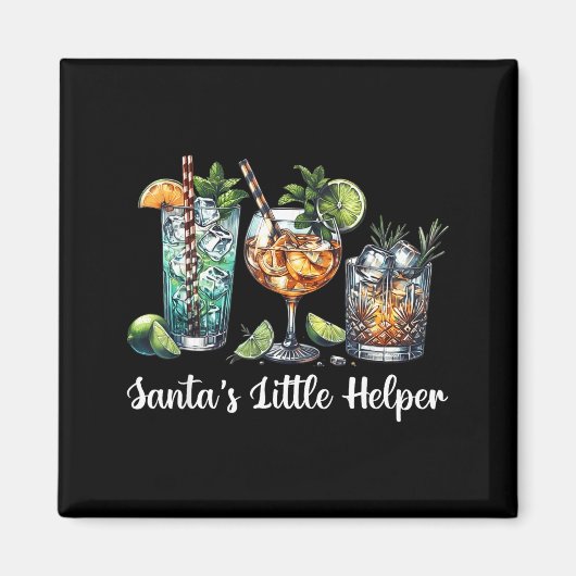 Retro Funny Santa's Little Helper Martini Merry Ch Magneet (Voorkant)