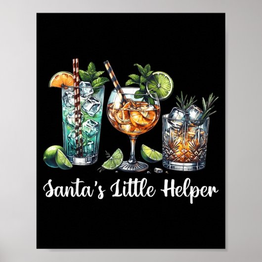 Retro Funny Santa's Little Helper Martini Merry Ch Poster (Voorkant)