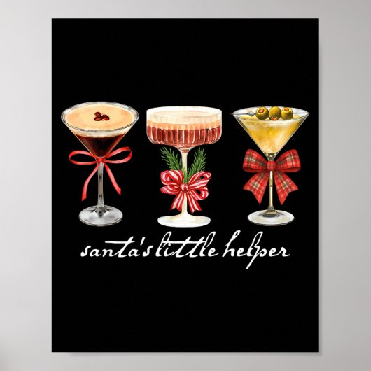 Retro Funny Santa's Little Helper Martini Merry Ch Poster (Voorkant)