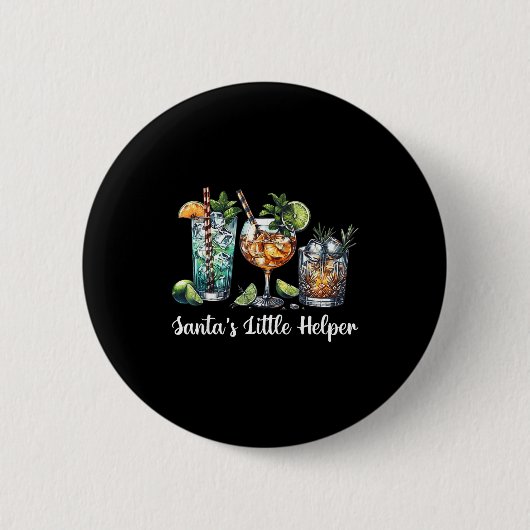 Retro Funny Santa's Little Helper Martini Merry Ch Ronde Button 5,7 Cm (Voorkant)