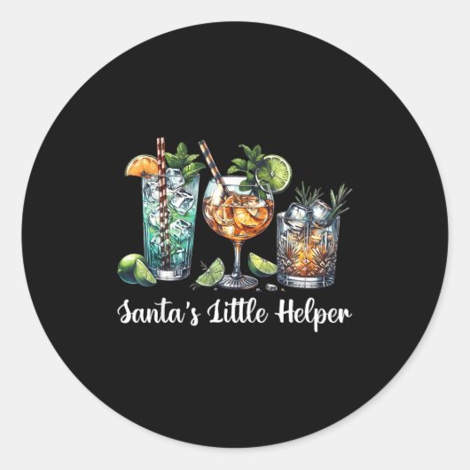 Retro Funny Santa's Little Helper Martini Merry Ch Ronde Sticker (Voorkant)