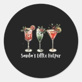 Retro Funny Santa's Little Helper Martini Merry Ch Ronde Sticker (Voorkant)