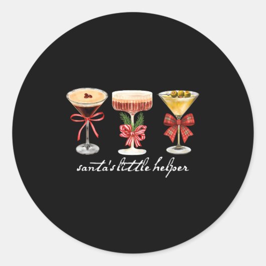 Retro Funny Santa's Little Helper Martini Merry Ch Ronde Sticker (Voorkant)