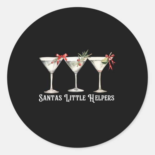 Retro Funny Santa's Little Helper Martini Merry Ch Ronde Sticker (Voorkant)