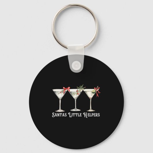 Retro Funny Santa's Little Helper Martini Merry Ch Sleutelhanger (Voorkant)