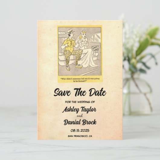 Retro Funny Sarcasm Wedding Save the Date Kaart (Staand voorkant)