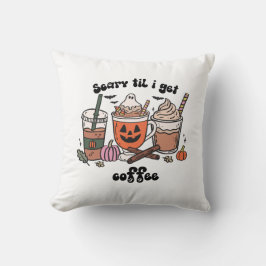 Retro Funny Scary Tot Ik Koffie Krijg Halloween Kussen