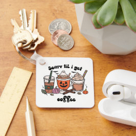 Retro Funny Scary Tot Ik Koffie Krijg Halloween Sleutelhanger
