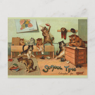 Retro Funny School Tijd Antropomorfe Katten Briefkaart