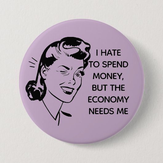 Retro Funny Shopping Quote Button (Voorkant)