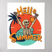 Retro  Funny Skeleton Hallo zomer Poster (Voorkant)