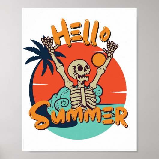 Retro Funny Skeleton Hallo zomer Poster (Voorkant)