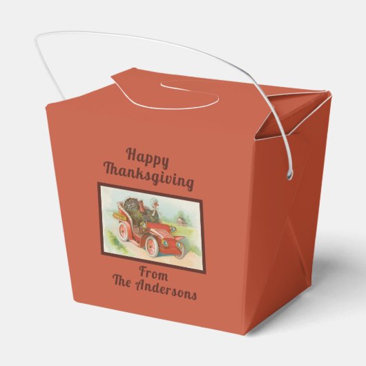 Retro Funny Thanksgiving leden kletsen Turkse Cart Bedankdoosjes (Achterkant)