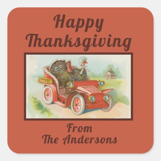Retro Funny Thanksgiving leden kletsen Turkse Cart Vierkante Sticker (Voorkant)