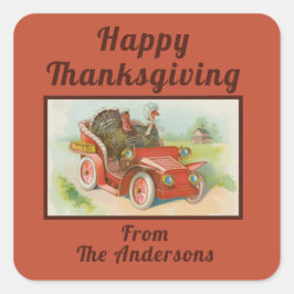 Retro Funny Thanksgiving leden kletsen Turkse Cart Vierkante Sticker