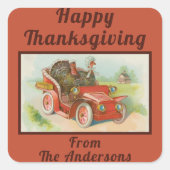 Retro Funny Thanksgiving leden kletsen Turkse Cart Vierkante Sticker (Voorkant)