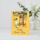 Retro Funny Vaderdag Golfing Cat & Caddie Feestdagenkaart (Staand voorkant)