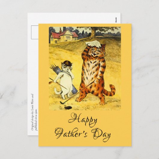Retro Funny Vaderdag Golfing Cat & Caddie Feestdagenkaart (Voorkant / Achterkant)
