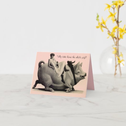 Retro Funny Verjaardag Kaart Lady op Varken Gezegd (Gele Bloem)