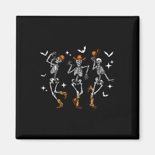 Retro Funny Western Dancing Skeleton Halloween Koe Magneet