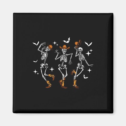 Retro Funny Western Dancing Skeleton Halloween Koe Magneet (Voorkant)